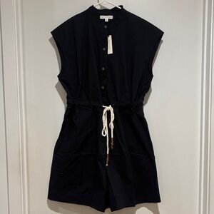 NWT Banana Republic Black Button-Up Romper with Drawstring Waist